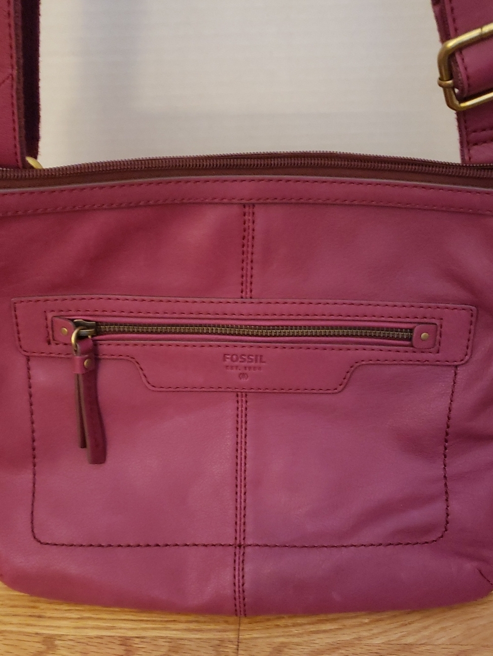Fossil Cecilia Raspberry/Burgundy Leather Crossbody Bag